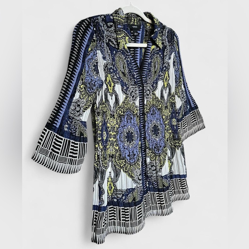 ALFANI - Y2K electric pleat button up tunic blouse
